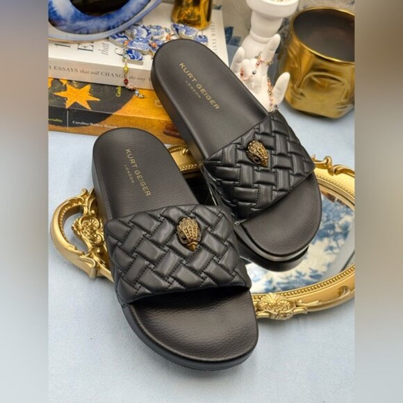 🆕 KURT GEIGER LONDON 🧿 NWOT Meena Eagle Slide, Quilted Black - Sz EU 41 US 10 - Picture 8 of 15